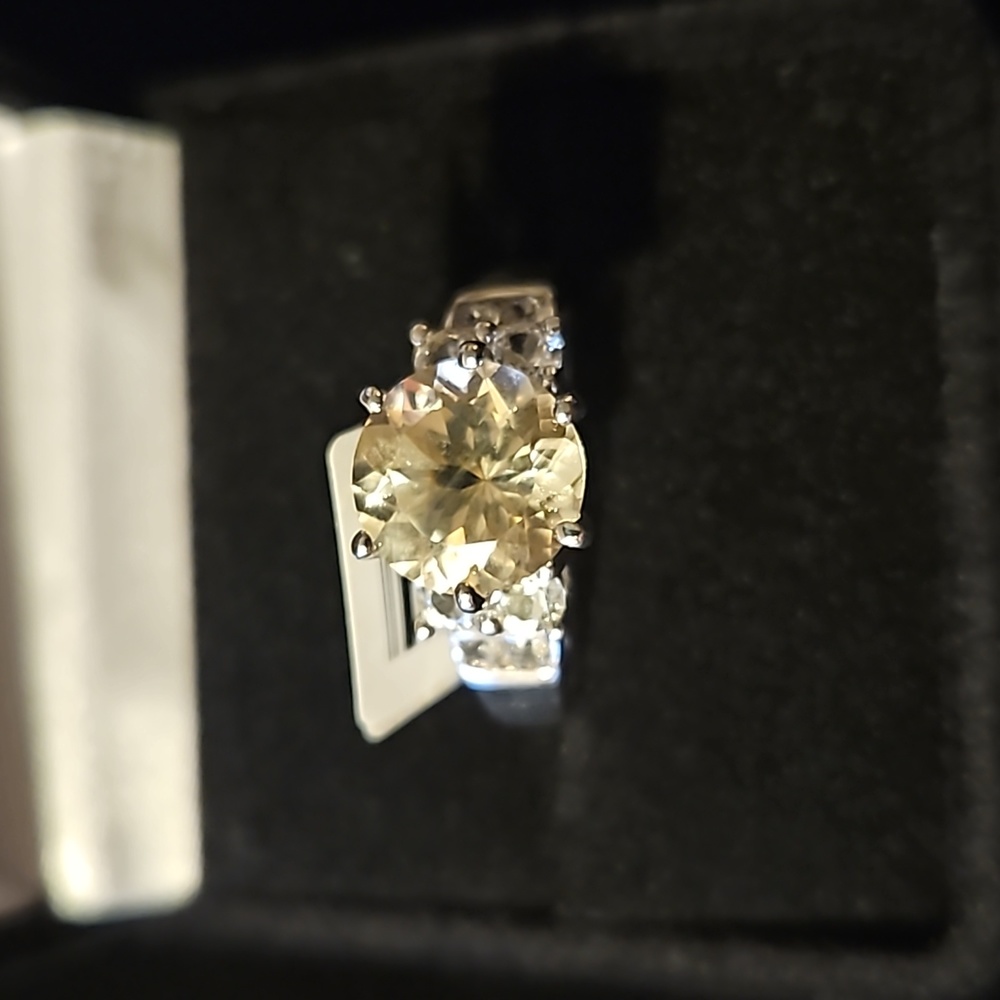 Yellow Labradorite Rhodium Over Sterling Silver Ring
